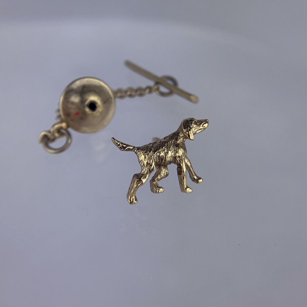 Hunting Sport Dog Gold Tone Tie Tack Pin Retriever Pointer Setter Vintage